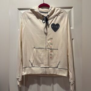 PINK Victoria's Secret Off-White Hoodie with Charcoal Details